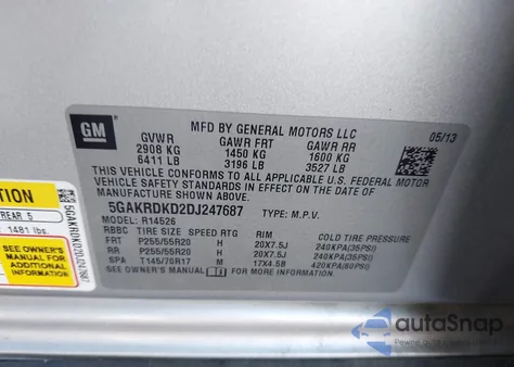 2013 Buick Enclave Premium z USA, uszkodzony, nr VIN 5GAKRDKD2DJ247687